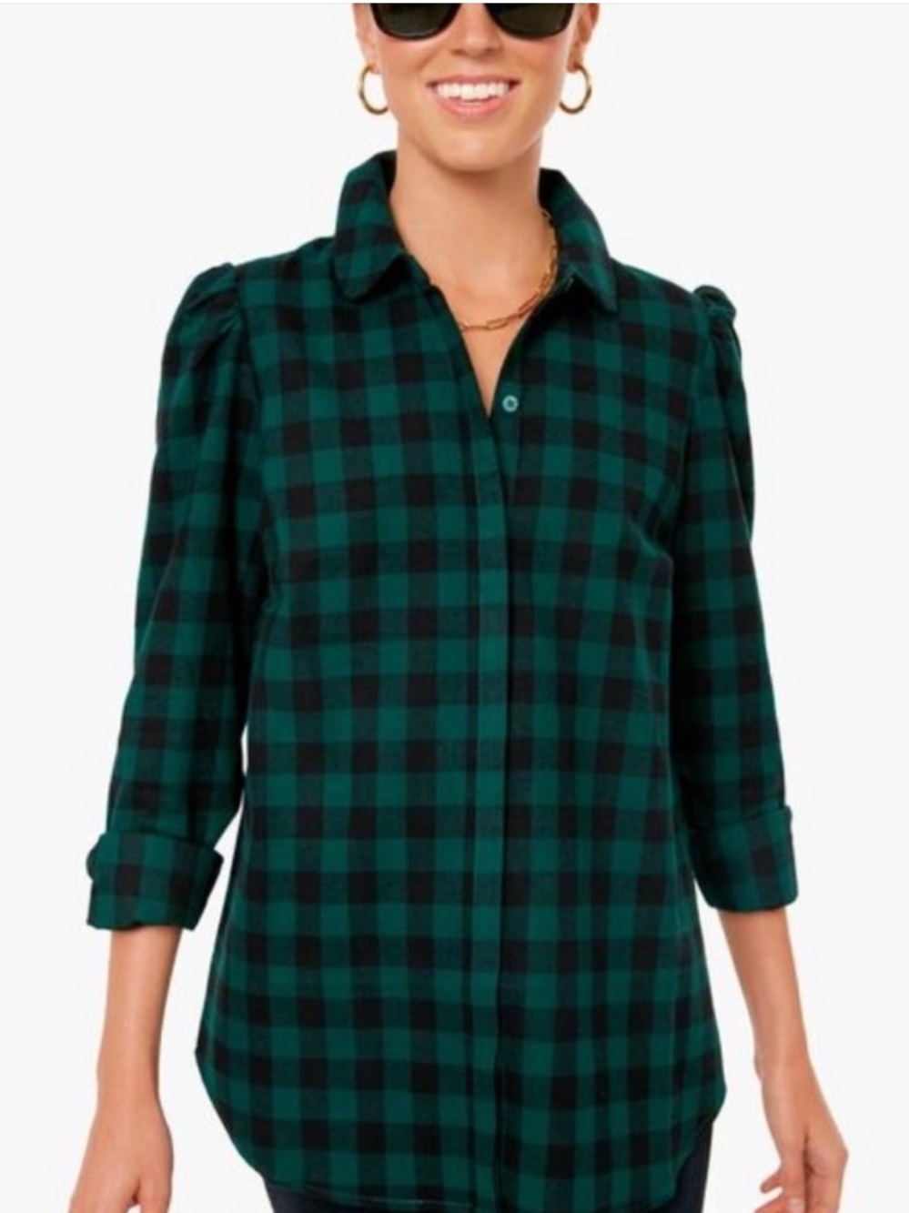 Tuckernuck Saranac Tartan Plaid Puff Shoulder Flannel Shirt Size L
